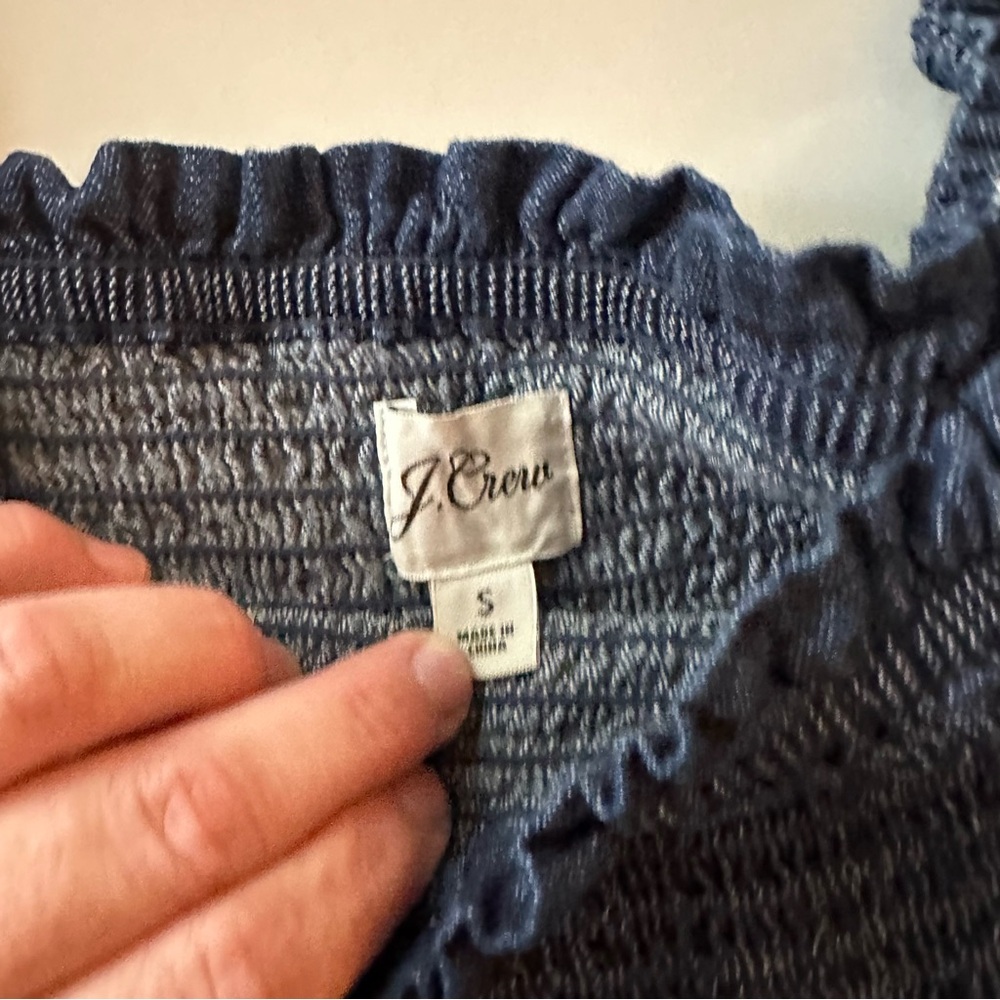 J.Crew 100%Cotton Smocked Fitted Bodice Long Puff Sleeve Chambray PullOn Dress S - Picture 11 of 16